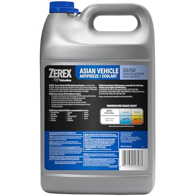 Zerex ASIAN VEHICLE BLUE SILICATE AND BORATE FREE 50/50 PREDILUTED READY-TO-USE ANTIFREEZE/COOLANT 1 GA - Image 2